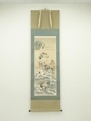 寿山道人筆　招福・八仙之図　肉筆絹本掛軸（共箱）